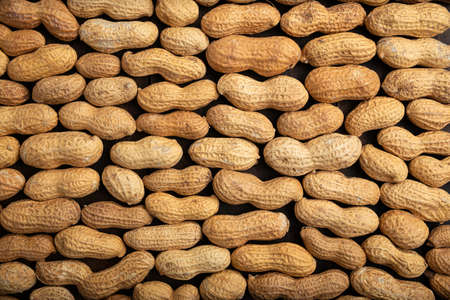 Unpeeled peanuts background. (arachis hypogaea) Edible seeds. Healthy snack nutrition conceptの写真素材