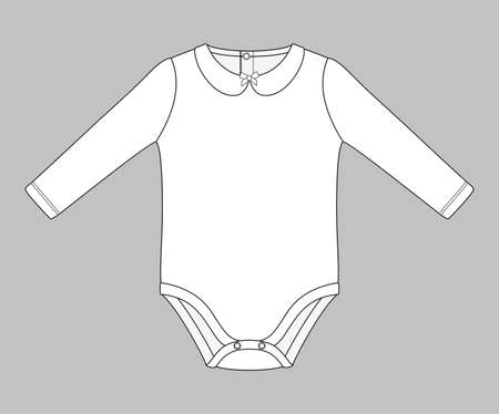 baby girl bodysuit press studs on back. Flat sketch template isolated on gray backgroundのイラスト素材