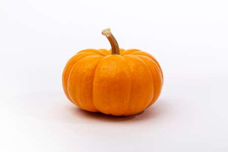 Orange pumpkin isolated on white background. Pumpkins are widely grown for commercial use and as food, aesthetics, and recreational purposes. Much consumed on Thanksgiving Day and Halloween decorationの写真素材