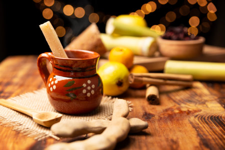 Fruit punch. Christmas fruit punch is an infusion that is consumed in Mexico, traditionally during posadas and Christmas. Served in a clay cup called cantaritoの写真素材