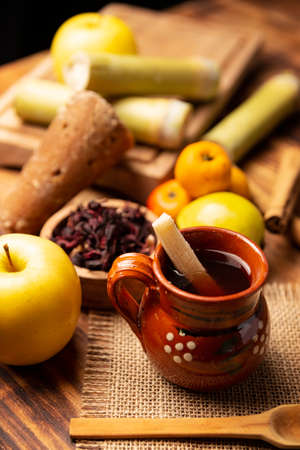 Fruit punch. Christmas fruit punch is an infusion that is consumed in Mexico, traditionally during posadas and Christmas. Served in a clay cup called jarrito or cantaritoの写真素材