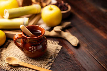 Fruit punch. Christmas fruit punch is an infusion that is consumed in Mexico, traditionally during posadas and Christmas. Served in a clay cup called jarrito or cantaritoの写真素材