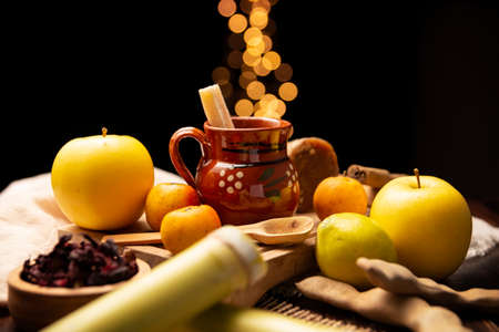 Fruit punch. Christmas fruit punch is an infusion that is consumed in Mexico, traditionally during posadas and Christmas. Served in a clay cup called cantaritoの写真素材