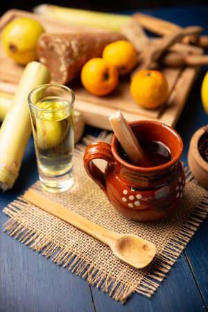 Fruit punch. Christmas fruit punch is an infusion that is consumed in Mexico, traditionally during posadas and Christmas. Served with tequila or rum in a clay cup called cantaritoの写真素材