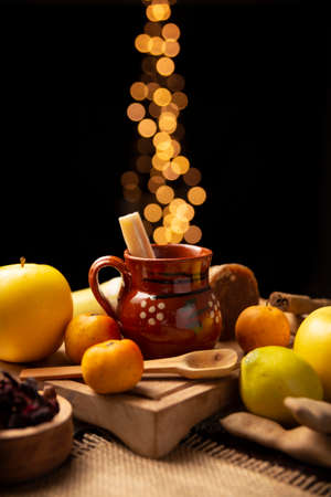 Fruit punch. Christmas fruit punch is an infusion that is consumed in Mexico, traditionally during posadas and Christmas. Served in a clay cup called cantaritoの写真素材