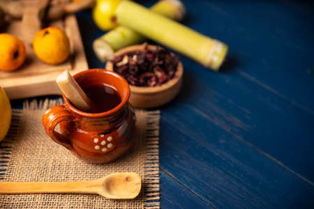Fruit punch. Christmas fruit punch is an infusion that is consumed in Mexico, traditionally during posadas and Christmas. Served in a clay cup called cantaritoの写真素材
