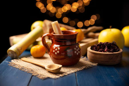Fruit punch. Christmas fruit punch is an infusion that is consumed in Mexico, traditionally during posadas and Christmas. Served in a clay cup called cantaritoの写真素材