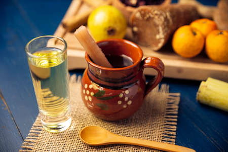 Fruit punch. Christmas fruit punch is an infusion that is consumed in Mexico, traditionally during posadas and Christmas. Served with tequila or rum in a clay cup called cantaritoの写真素材