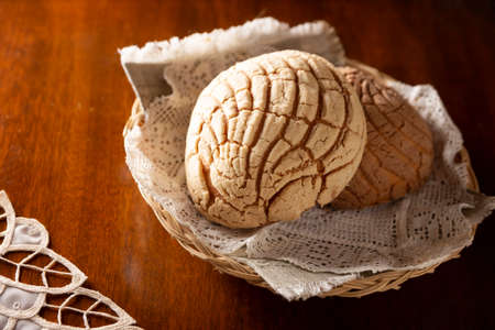 shells. Mexican sweet bread roll with seashell-like appearance, Usually eaten with coffee or hot chocolate at breakfast or as an afternoon snack.の写真素材