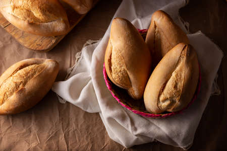 Roll. Traditional Mexican bakery. White bread commonly used to accompany food and to prepare Mexican sandwiches called Tortas.の写真素材