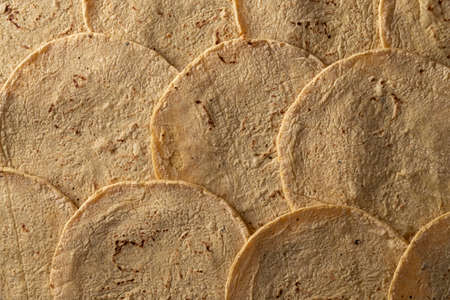 Corn Tortillas. Food made with nixtamalized corn, a staple food in several American countries, an essential element in many Latin American dishes.の写真素材
