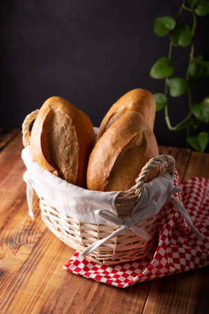 Bobbins. Traditional Mexican bakery. White bread commonly used to accompany food and to prepare Mexican sandwiches called Tortas.の写真素材