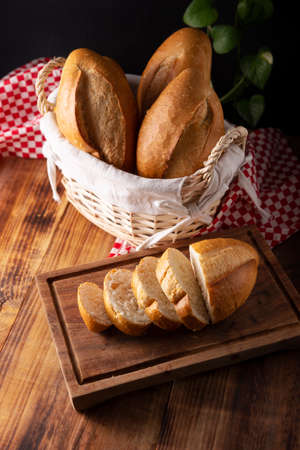 Bobbins. Traditional Mexican bakery. White bread commonly used to accompany food and to prepare Mexican sandwiches called Tortas.の写真素材