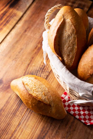 Bobbins. Traditional Mexican bakery. White bread commonly used to accompany food and to prepare Mexican sandwiches called Tortas.の写真素材