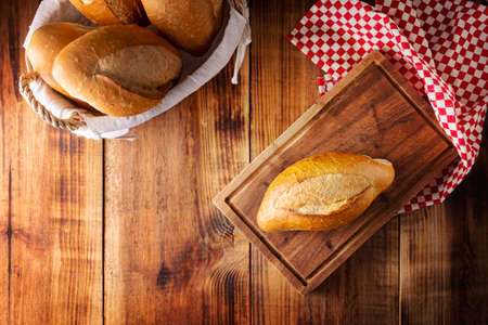 Bobbins. Traditional Mexican bakery. White bread commonly used to accompany food and to prepare Mexican sandwiches called Tortas.の写真素材