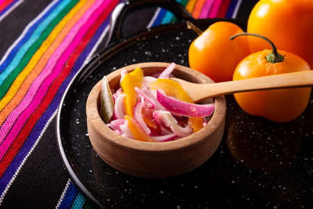 Chopped Purple Onion. Chopped purple onion with manzano chili and spices, a very popular preparation in Mexico to accompany tacos and a wide variety of dishesの写真素材