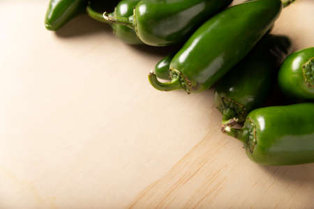 Serrano Chile or Green Chile. (Capsicum annum). Very popular variety of hot chili in Mexican cuisine, it is commonly consumed fresh in a wide variety of sauces and dishes.の写真素材