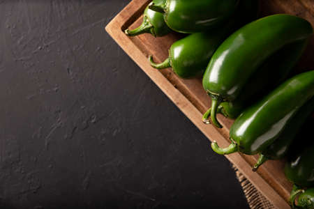 Serrano Chile or Green Chile. (Capsicum annum). Very popular variety of hot chili in Mexican cuisine, it is commonly consumed fresh in a wide variety of sauces and dishes.の写真素材