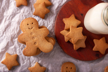 Homemade gingerbread man cookies, traditionally made at Christmas and the holidays.の写真素材