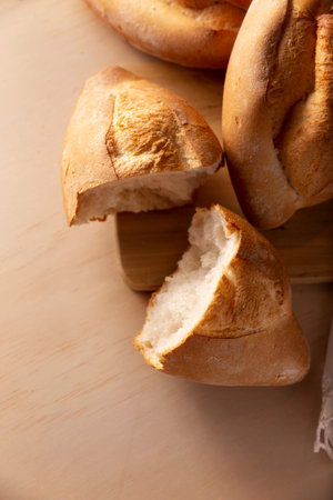 Bobbins. Traditional Mexican bakery. White bread commonly used to accompany food and to prepare Mexican sandwiches called Tortas.の写真素材