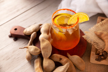 Agua de Tamarindo, is one of the traditional "Aguas Frescas" in Mexico. Infused drink made with tamarind to which beneficial health properties are attributed.の写真素材