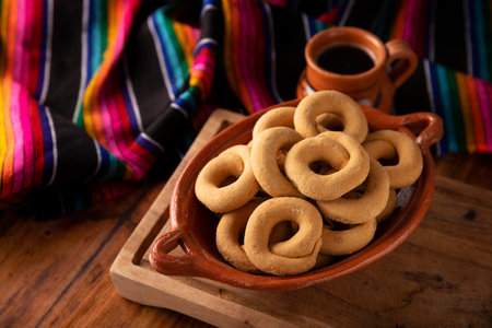 Coricos. Also known as Harinillas de maiz crudo, Tacuarines, Ensecos, Biscochos, Biscochuelos, Coricochis or Pemoles. Mexican corn cookies.の写真素材