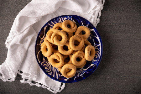 Coricos. Also known as Harinillas de maiz crudo, Tacuarines, Ensecos, Biscochos, Biscochuelos, Coricochis or Pemoles. Mexican corn cookies.の写真素材