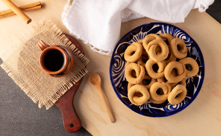 Mexican Corn Cookies Coricos. Also known as Harinillas de maiz crudo, Tacuarines, Ensecos, Biscochos, Biscochuelos, Coricochis or Pemolesの写真素材