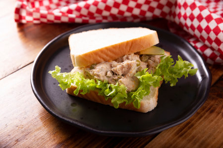 Tuna salad sandwich. It is a quick, simple and nutritious recipe, Healthy food, delicious snack very popular in many countries,の写真素材