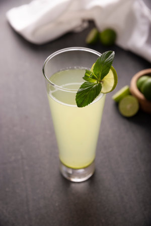 Homemade lemonade with organic lemons and mint, a popular refreshing drink in many countries. in Mexico it is part of their traditional Aguas Frescas, where it is called Agua de Limon.の写真素材