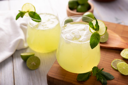 Homemade lemonade with organic lemons and mint, a popular refreshing drink in many countries. in Mexico it is part of their traditional Aguas Frescas, where it is called Agua de Limon.の写真素材