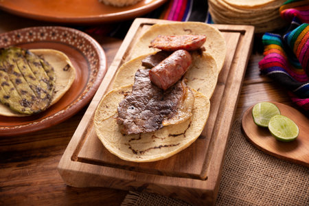 Roast meat. (roast meat) very popular dish in northern Mexico, also called Asado, Discada or Parrillada, is a cooking technique in which food is exposed to the heat of the embers.の写真素材