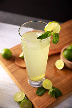 Homemade lemonade with organic lemons and mint, a popular refreshing drink in many countries. in Mexico it is part of their traditional Aguas Frescas, where it is called Agua de Limon.の写真素材