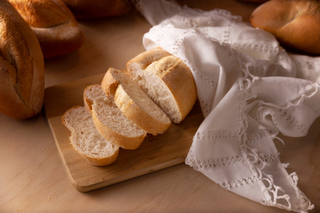 Sliced Bolillos. Traditional mexican bakery. White bread commonly used to accompany food and to...