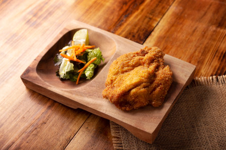 Chicken Milanese. Delicious crispy, quick and easy recipe, made with thin skinless and boneless chicken breasts or cutlets, lightly breaded and deep fried.の写真素材