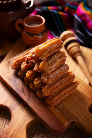 Churros. Fried wheat flour dough, a very popular sweet snack in Spain, Mexico and other countries...