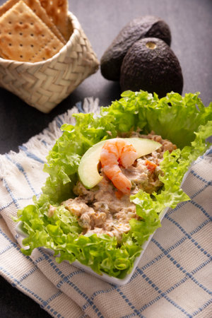 Salty tuna. Very popular dish in many countries, it is a quick, simple and nutritious recipe, it can be served in a sandwich, with cookies or as a complement to another dish.の写真素材