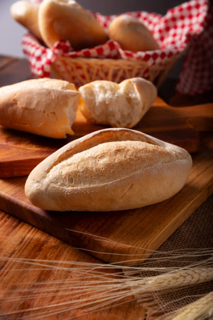 Bread Roll called Bolillo. Traditional mexican bakery. White bread commonly used to accompany food and to prepare Mexican sandwiches called Tortas.の写真素材