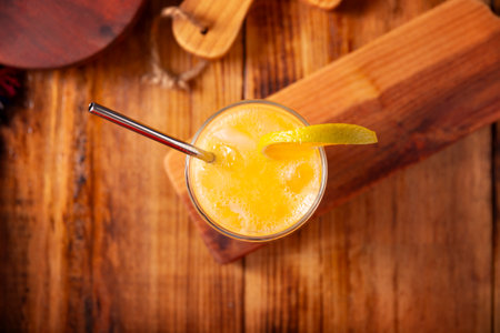 Refreshing homemade orangeade, a natural hydrating drink made from orange juice, very popular in several countries, ideal to drink in hot summers.の写真素材