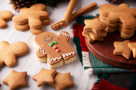Christmas Homemade gingerbread man cookies, traditionally made at Christmas and the holidays.