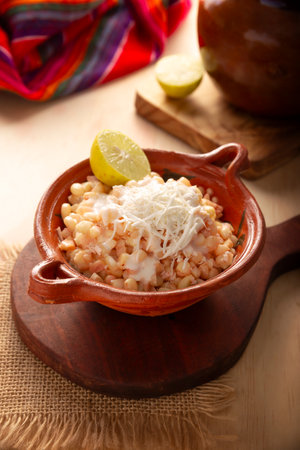 Skiing. Corn kernels cooked and served with mayo, sour cream, lemon and chili powder, very popular...