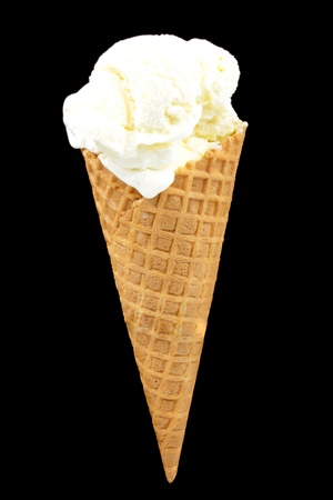 Vanilla ice cream with cone on black backgroundの写真素材