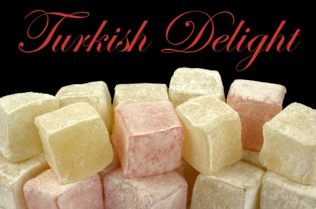 Turkish delight and sample text on black backgroundの写真素材
