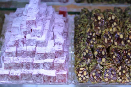 Turkish delight with rosearoma and pistachio nutsの写真素材