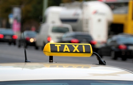 Taxi and trafficの写真素材