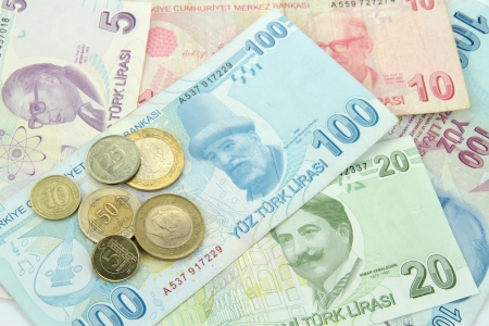 Turkish banknotes and coins の写真素材