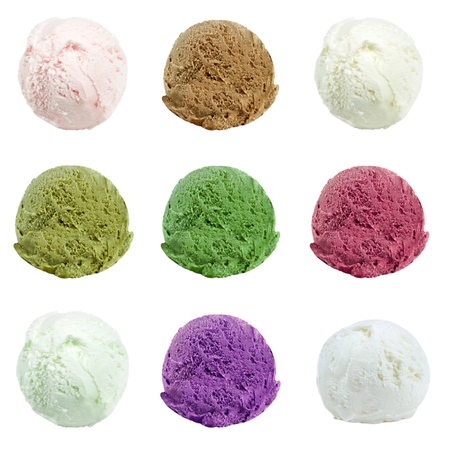 Ice cream scoops isolated on white background.の写真素材