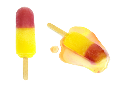 Melted ice lolly isolated on white. Conceptual image.の販売画像