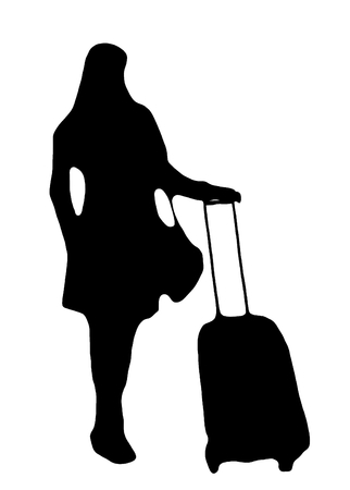 A passenger waiting with baggageの写真素材