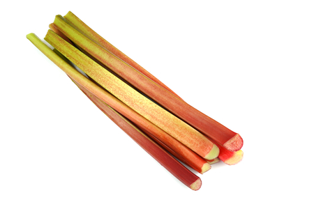 Fresh rhubarb stalks isolated  on white background.